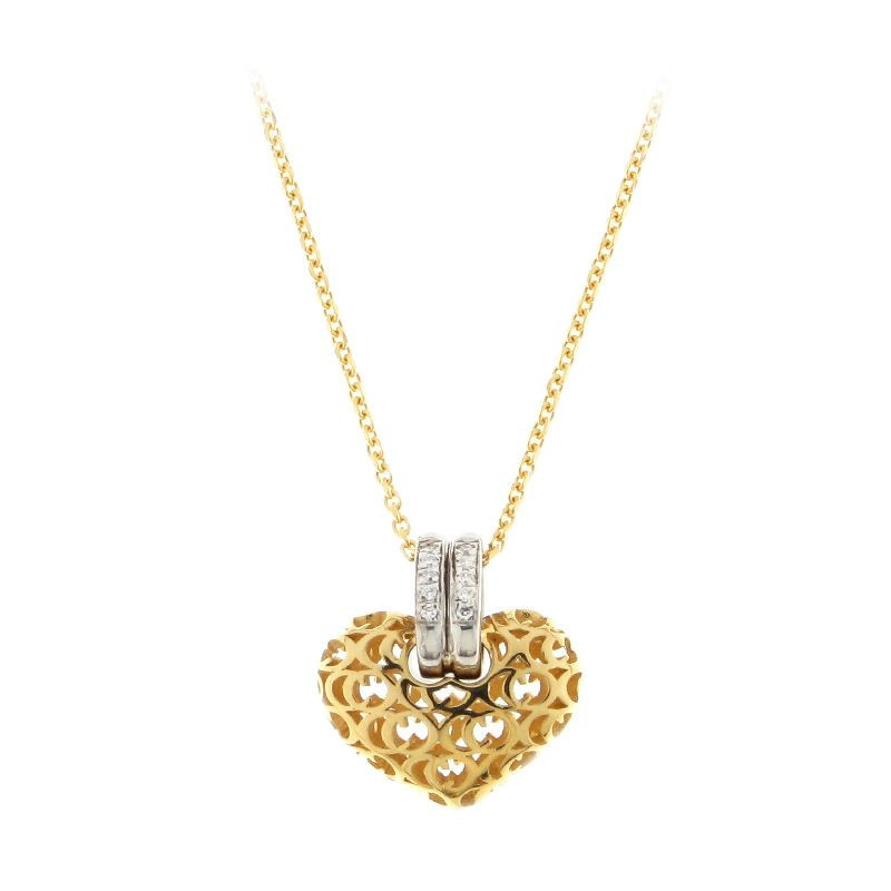 Ciondolo Pendente Collana Forma Cuore Oro Bianco 18 kt Traforato